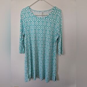 Lulu-B Teal and White Geometric Dress